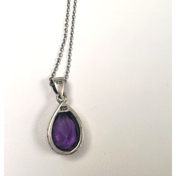 Vintage Sterling Silver 925 Amythist Teardrop Pendant Matching Earrings with 18" - Picture 11 of 12